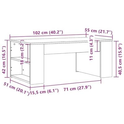 Salontafel 102x55x42 cm bewerkt hout grijs sonoma eikenkleurig Salontafel 102x55x42 cm bewerkt hout grijs sonoma eikenkleurig