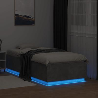 Bedframe met LED-verlichting bewerkt hout betongrijs 90x200 cm