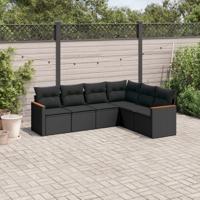 6-delige Loungeset met kussens poly rattan zwart - thumbnail