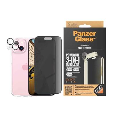 PanzerGlass 3-in-1-Privacy-Pack B1172+P2809 Screenprotector (folie) Apple iPhone 15 1 stuk(s) Meekijkbescherming PanzerGlass 3-in-1-Privacy-Pack B1172+P2809 Screenprotector (folie) Apple iPhone 15 1 stuk(s) Meekijkbescherming