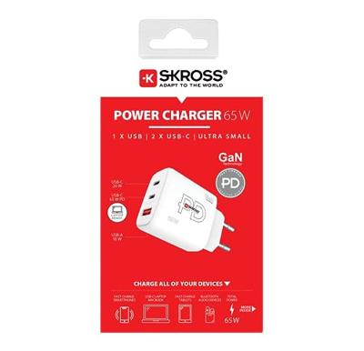 Skross Power Charger 65W PD GaN EU USB-oplader 65 W 1x USB-A, 2x USB-C USB PD Wit Binnen