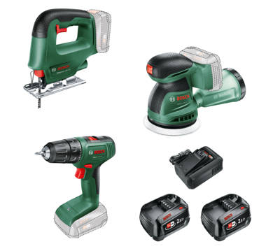 Bosch Groen Accutoolkit Combipack EasyDrill 18V-40 + EasySaw 18V-70 + EasyOrbit 18V-10 | Inclusief 2x 18V 2,5 Ah + Lader |In Tas - 0615A500A9