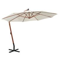 VidaXL Zweefparasol met houten paal 350 cm wit - thumbnail