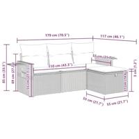 4-delige Loungeset met kussens poly rattan grijs - thumbnail
