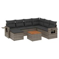 8-delige Loungeset met kussens poly rattan grijs - thumbnail