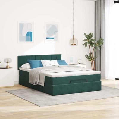 Ottoman bed met matras 140x200cm fluweel donkergroen