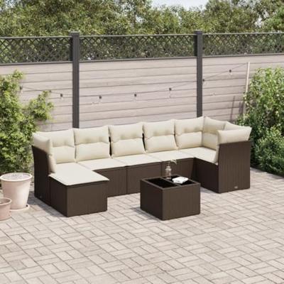 8-delige Loungeset met kussens poly rattan bruin