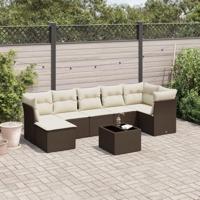 8-delige Loungeset met kussens poly rattan bruin - thumbnail