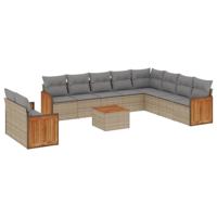 11-delige Tuinset met kussens poly rattan beige - thumbnail