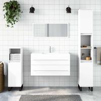 Badkamerkast met spiegel bewerkt hout wit - thumbnail