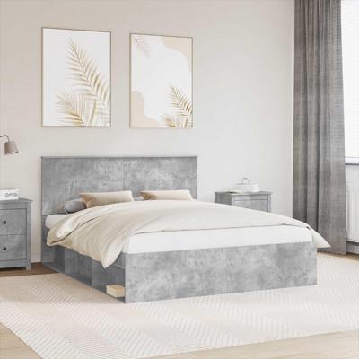 Bedframe met hoofdeinde Beton 160 x 200 cm Massief grenenhout