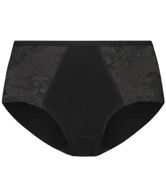 Basics midi lace - kanten dames heupslip - Kanten vrouwen ondergoed - Biologisch katoen - Badstof kruisje - XL - Zwart | Dames slip - Onderbroek -