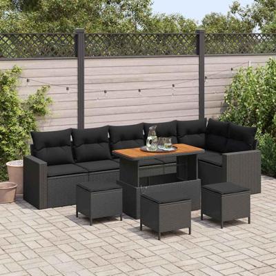 Tuinbankenset 10 pcs Zwart poly rattan