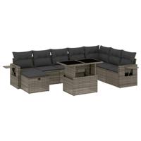 9-delige Loungeset met kussens poly rattan grijs - thumbnail