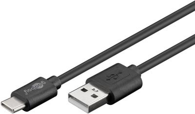 Wentronic Goobay USB 2.0 kabel USB-C naar USB A, zwart, 0,5 m - geschikt voor apparaten met USB-C aansluiting (55467)