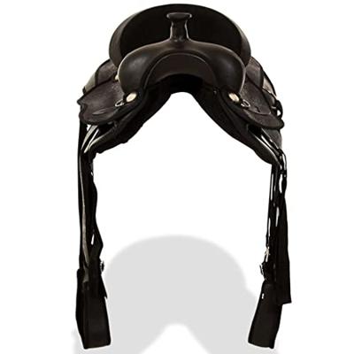 VidaXL Western zadel, hoofdstel en borstriem 17" echt leer zwart