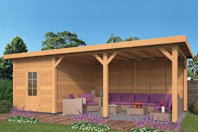 Tuindeco Twello buitenverblijf 794x400 cm Lariks/Douglas ongezaagd houtpakket- Plat dak- Onbehandeld lariks Douglas hout- Tuindeco