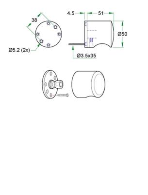 STAR voordeurknop 50mm op rozet, rvs mat