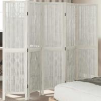 Kamerscherm met 5 panelen massief paulowniahout wit - thumbnail