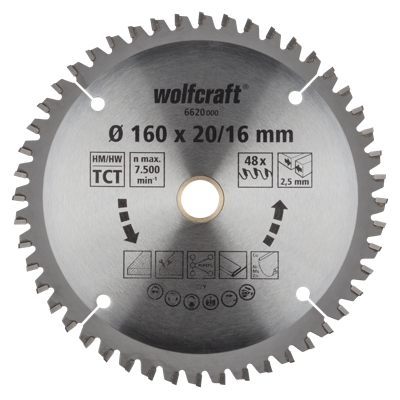 Wolfcraft Handcirkelzaagblad | HM | 48 Zähne | Ø160 x 20/16mm | 1 stuk - 6620000 Wolfcraft Handcirkelzaagblad | HM | 48 Zähne | Ø160 x 20/16mm | 1 stuk - 6620000