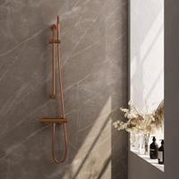 Brauer Stripe opbouw douche thermostaatkraan SET 01 met glijstang en staaf handdouche en doucheslang koper geborsteld PVD - thumbnail