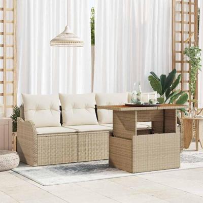 Tuinbankenset met opslag 5 pcs Beige poly rattan