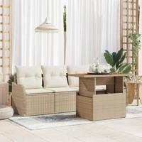 Tuinbankenset met opslag 5 pcs Beige poly rattan - thumbnail