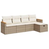 5-delige Loungeset met kussens poly rattan beige - thumbnail