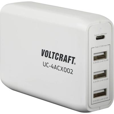 VOLTCRAFT UC-4ACX002 USB-oplader 62 W 1x USB-C, 3x USB-A USB PD Wit Binnen