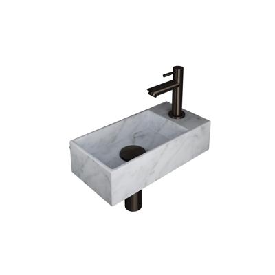 INK - Fonteinpack Marmer Links incl. Fonteinkraan - Design Sifon - Design Plug en Montageset - 360x180x90 Mm - Mat Wit Marmer/metal Black