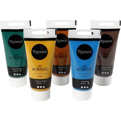 Creativ Company Pigment art acrylverf natuurlijke kleuren, 5x75ml Creativ Company Pigment art acrylverf natuurlijke kleuren, 5x75ml