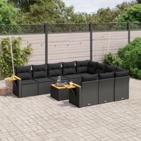 11-delige Loungeset met kussens poly rattan zwart - thumbnail