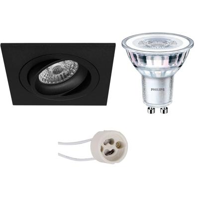 GU10 Inbouwspot Set - Mat Zwart - Inbouw Vierkant - Kantelbaar - Philips - CorePro 827 36D - Pragmi Borny Pro - 4.6W - Warm Wit 2700K - 92mm