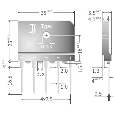 TRU COMPONENTS TC-DBI25-16A Bruggelijkrichter SIL-5 1600 V 25 A Driefasig TRU COMPONENTS TC-DBI25-16A Bruggelijkrichter SIL-5 1600 V 25 A Driefasig