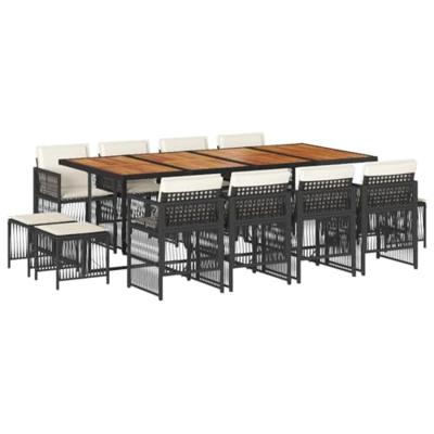 13-delige Tuinset met kussens poly rattan zwart