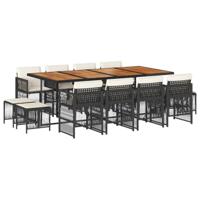 13-delige Tuinset met kussens poly rattan zwart - thumbnail