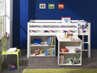 Vipack halfhoogslaper Pino met bureau en boekenkast - wit - 114x105,4x209,4 cm - Leen Bakker