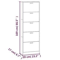 Schoenenkast 59x17x169 cm bewerkt hout hoogglans wit - thumbnail
