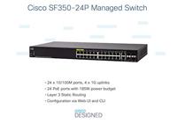 Cisco SF350-24P Managed Switch met 24 10/100 PoE-poorten plus 185 W, 4 Gigabit Ethernet Combo SFP (GbE), beperkte levenslange bescherming (SF350-24-EU), zwart - thumbnail