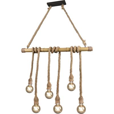 LED Hanglamp Hout - Mat Bruin - 6x E27 Fitting - Rechthoekig Design