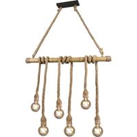 LED Hanglamp Hout - Mat Bruin - 6x E27 Fitting - Rechthoekig Design - thumbnail