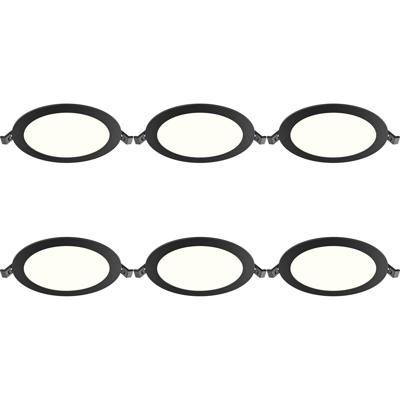 LED Downlight Inbouwspot Dimbaar 6 Stuks - Brinton Thin - 12W 1120lm 120° Bundelhoek - Natuurlijk Wit 4000K - IP40 - Rond - Zwart - Ø170mm Buitenmaat - Ø150mm Zaagmaat
