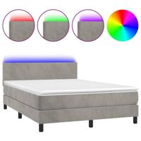 Boxspring met matras en LED fluweel lichtgrijs 140x190 cm - thumbnail