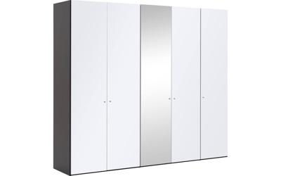 Goossens Kledingkast Easy Storage Ddk, Kledingkast 253 cm breed, 220 cm hoog, 4x glas draaideur en 1x spiegel draaideur midden
