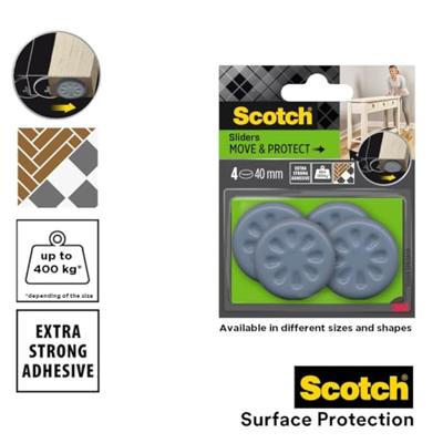 Scotch Move & Protect glijders, grijs, Ft. 50 mm x 50 mm, blister van 4 stuks