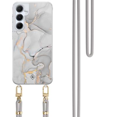 Samsung Galaxy A15 hoesje met grijs koord - Marmer grijs Samsung Galaxy A15 hoesje met grijs koord - Marmer grijs