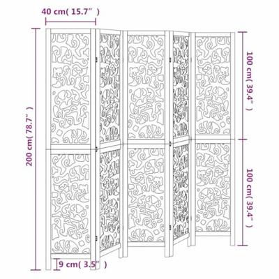 Kamerscherm met 5 panelen massief paulowniahout wit