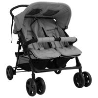 VidaXL Tweelingkinderwagen staal lichtgrijs - thumbnail