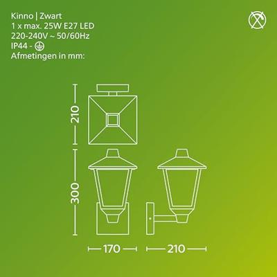 Wandlamp Philips kinno Zwart 25 W Aluminium E27 Wandlamp Philips kinno Zwart 25 W Aluminium E27