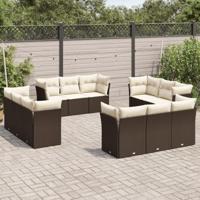 12-delige Loungeset met kussens poly rattan bruin - thumbnail